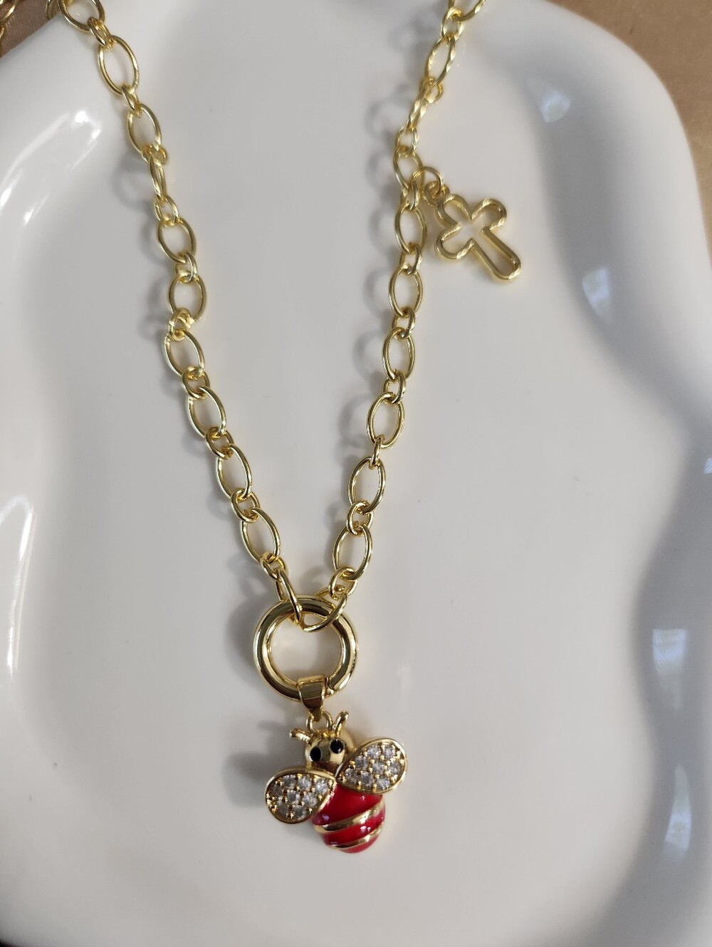 18k Gold Plated Bee Charm Necklace